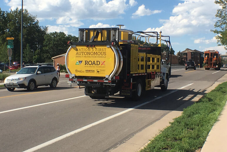 Colorado DOTs driverless impact truck protects road work zone personnel