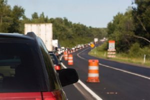 image highway work zone with of traffic backed up