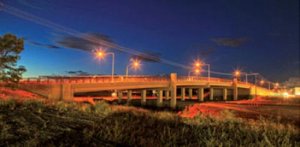 new concrete bridge in Spokane at dusk