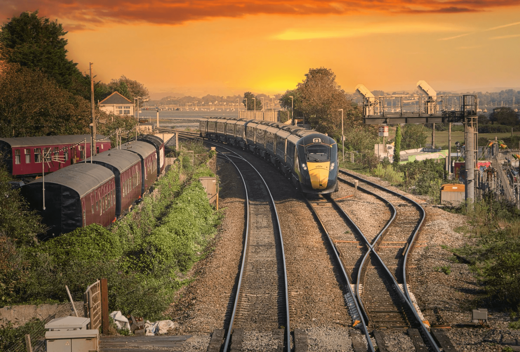 Train on railroad tracks