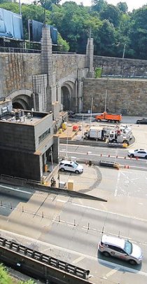 The entrance to the Lincoln Tunnel.